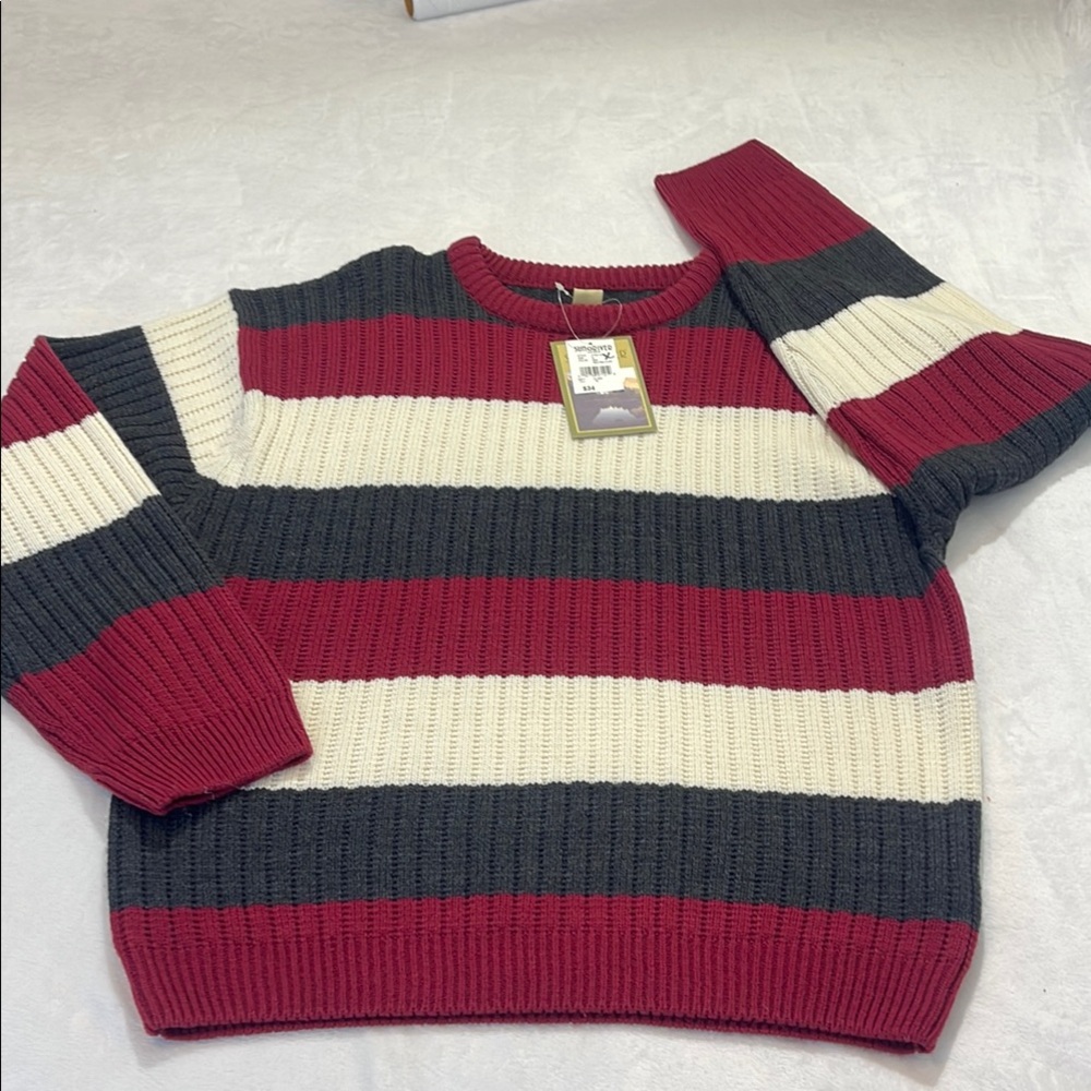 SUN RIVER SIZE L Striped Red, White, and Gray Men's Sweater